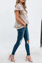 Not So Secret Lace Overlay Ruffle Top