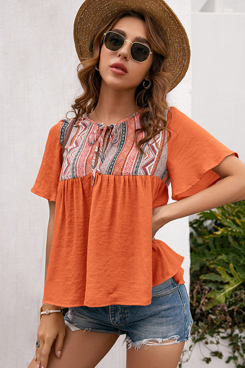Close Connection Boho Printed Short Sleeve Top