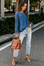 Worth The Time Denim Long Sleeve Top