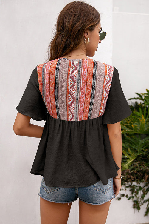 Close Connection Boho Printed Short Sleeve Top