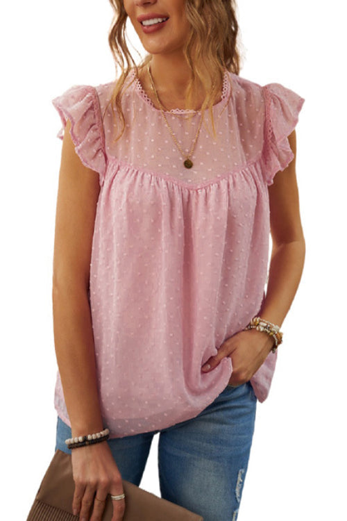 Polished Encounter Lace Dotted Short Sleeve Top
