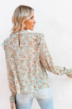 Evermore Floral Print Smocked Ruffle Top