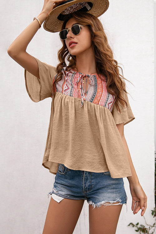 Close Connection Boho Printed Short Sleeve Top
