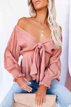 Find Yourself Tie-Front V-Neck Smocked Top