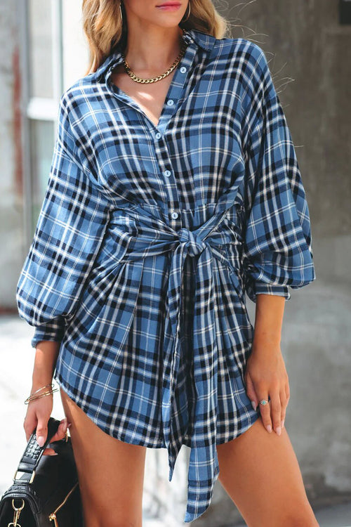 Affection Is Life Plaid Tie Front Shirt Mini Dress