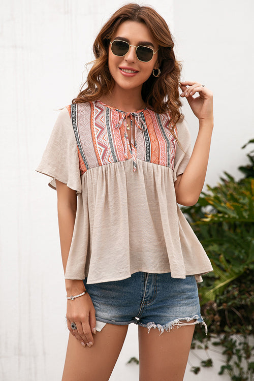 Close Connection Boho Printed Short Sleeve Top
