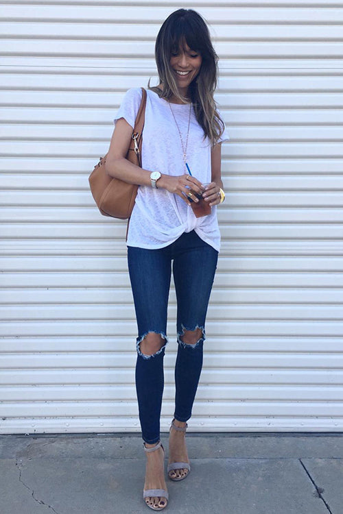 Everyday Essential Pure Color Knotted Tee