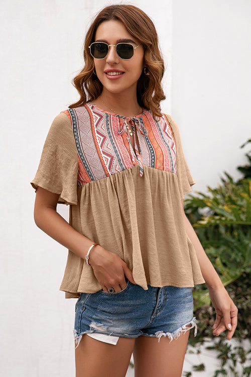 Close Connection Boho Printed Short Sleeve Top