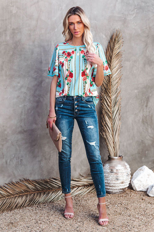 Hello Beloved Floral Print Short Sleeve Top