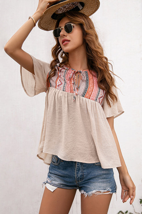 Close Connection Boho Printed Short Sleeve Top