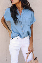 Escape With Me Denim Short Sleeve Shirt