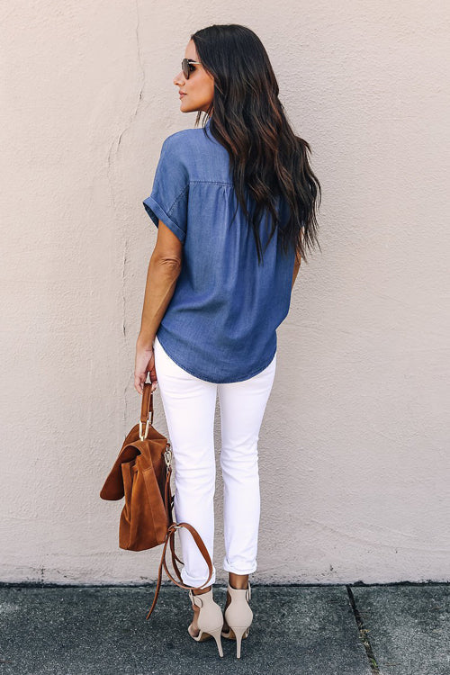 Escape With Me Denim Short Sleeve Shirt