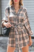 Affection Is Life Plaid Tie Front Shirt Mini Dress
