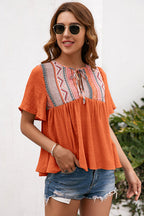 Close Connection Boho Printed Short Sleeve Top