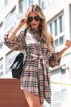 Affection Is Life Plaid Tie Front Shirt Mini Dress