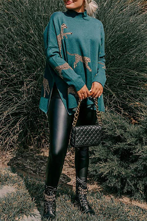 Joyful To See You Leopard Knit Sweater