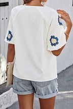 Waiting For Affection Floral Embroidery Short Sleeve Top
