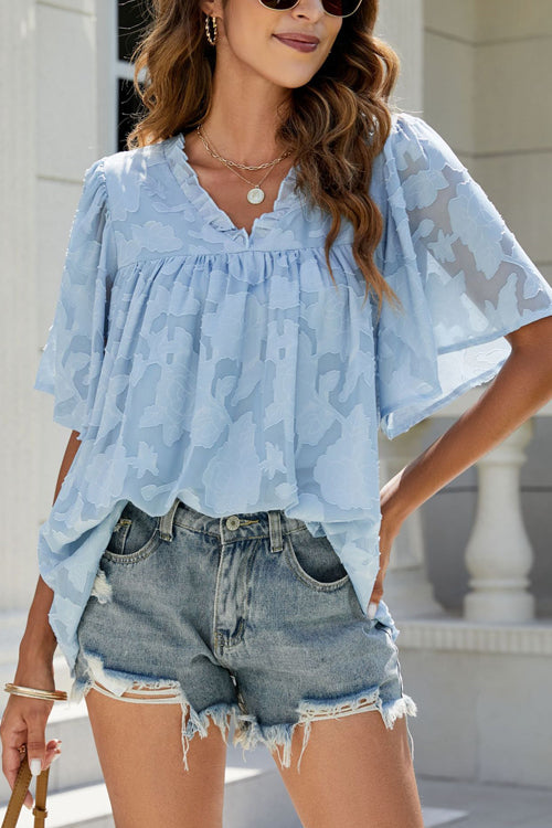 A Chance For Affection Floral Jacquard Short Sleeve Top - 7 Colors