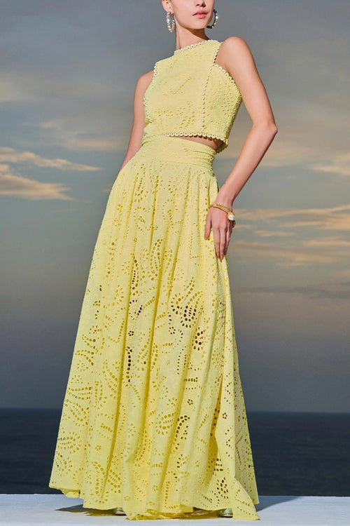 Modern Romance-Inspired Crochet Maxi Dress Suit