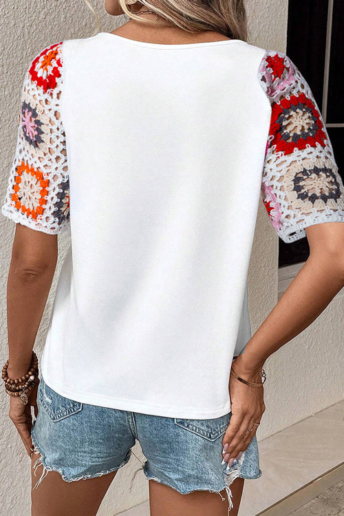 Free to Be You Crochet Boho Short Sleeve Top