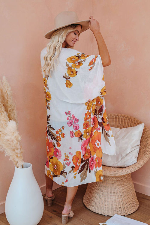 Morning Golden Glow Beach Floral Printed Kimono