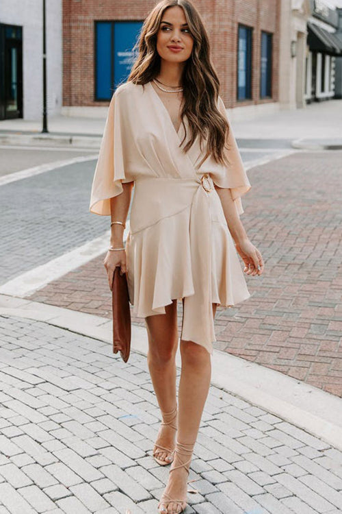 Feminine Affection Cape Short Sleeve Wrap Mini Dress