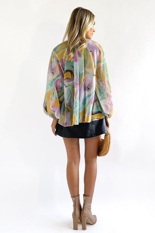 Make Yourself Joyful Print Button Down Long Sleeve Top