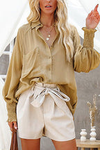 Affection Life Oversized Pocket Balloon Sleeve Shirt