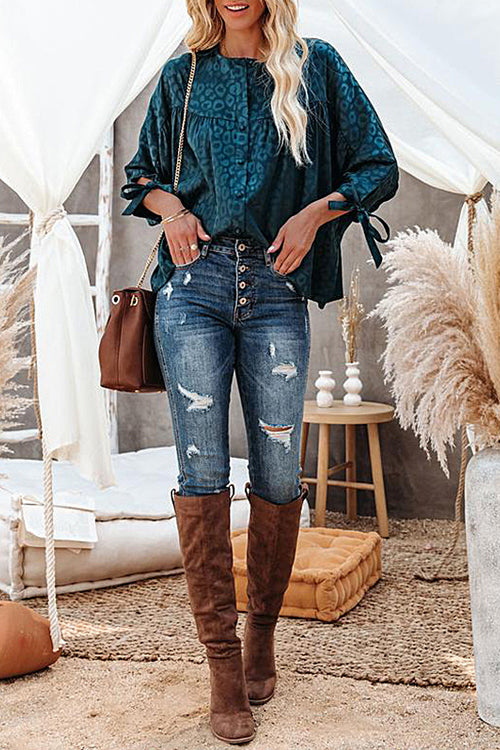 Charming New Day Print Babydoll Button Up Top