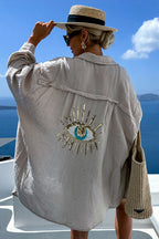 Summer Adventures Linen Sequin-Embroidered Top