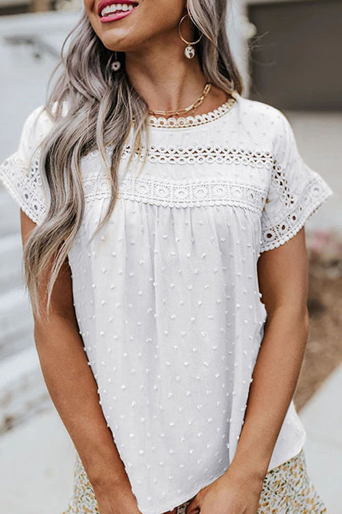 Every Summer Day Lace Dot Short Sleeve Top
