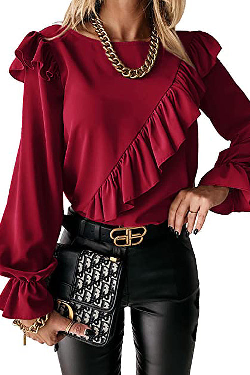Elegant Image Ruffled Long Sleeve Top