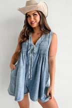 Luck And Affection Pocket Denim Sleeveless Romper
