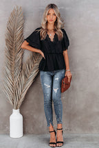 Delightful Optimism Crochet Lace Peplum Top