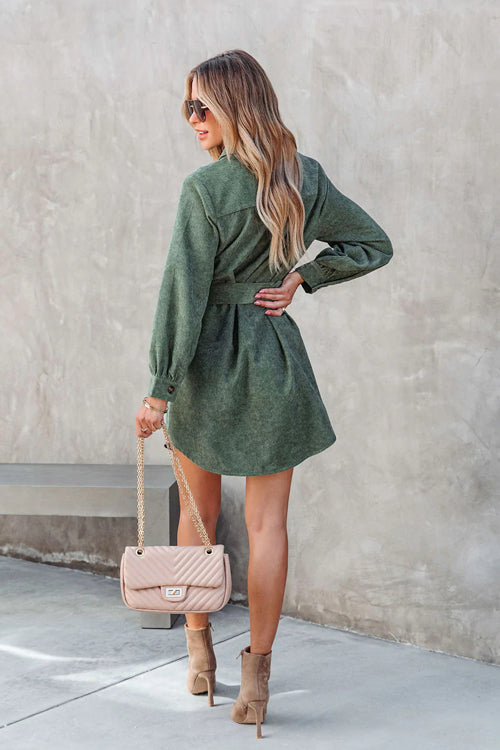Catch Your Self Corduroy Button Up Mini Dress