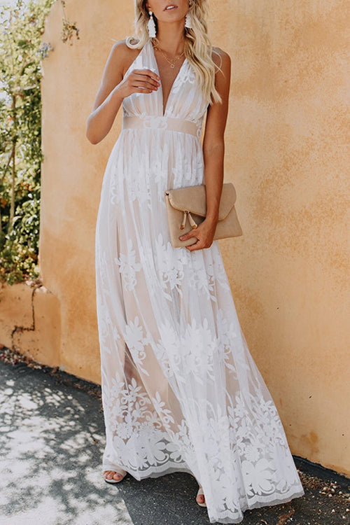 Muse in Disguise Lace Floral Backless Maxi Dress