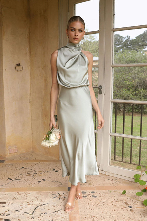 Celebrated Mood One Shoulder Sleeveless Midi Dress
