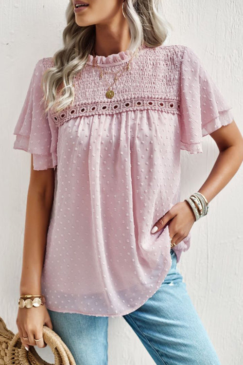 Delightful One Swiss Dot Lace Short Sleeve Top
