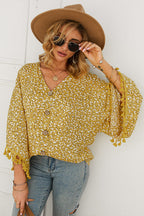 Golden Glow Soul Printed Tassel Button-Up Top