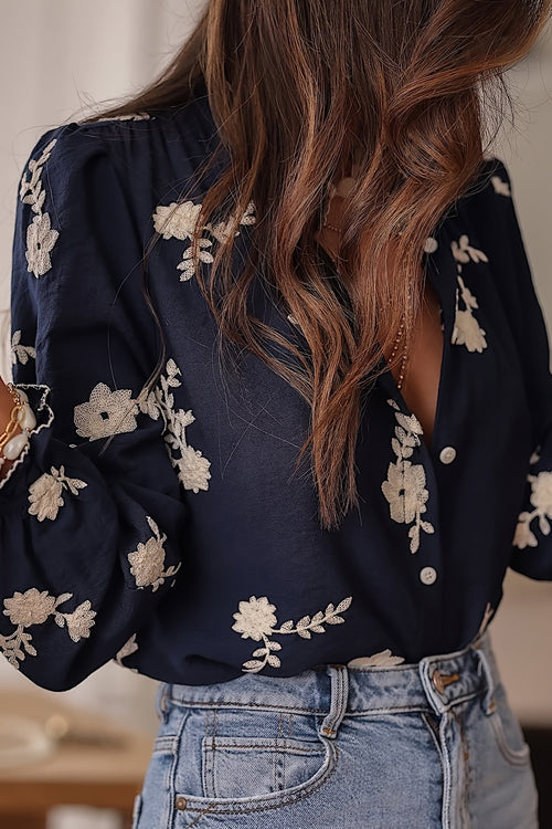 Easygoing Polished Floral Embroidery Top