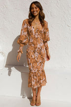 Stay Close Floral Print Smocked Midi Dress