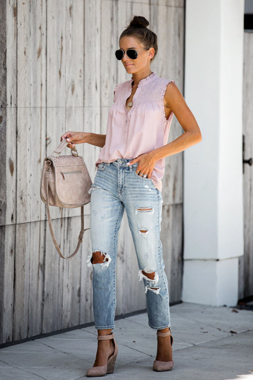 Take Your Time Pleated Ruffle Sleeveless Top