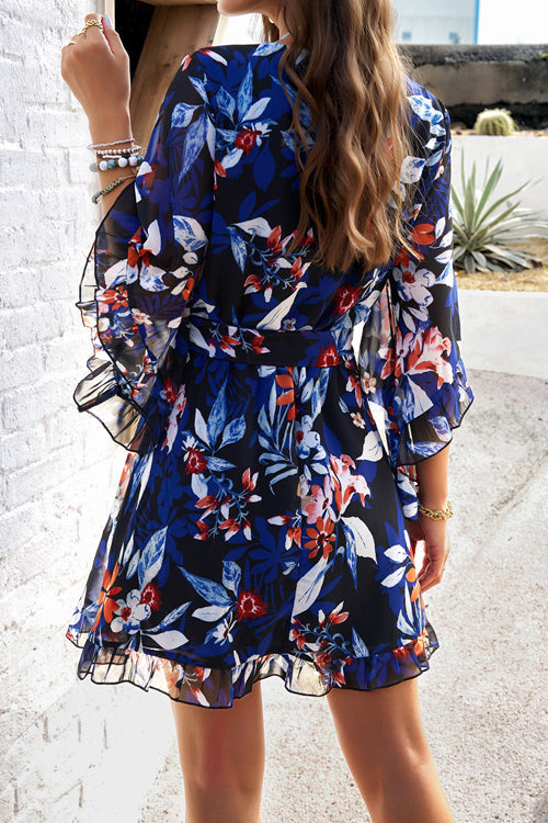 Today'S Moment Floral Print Warp Mini Dress