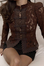 Celita Sheer Eyelash Lace Long Sleeve Top