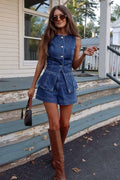 Polished Mood Denim Sleeveless Two-Piece Suit