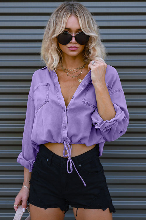 My Everyday Best Denim Cropped Long Sleeve Top