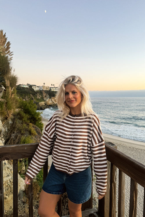 Attractively Cozy Soft Striped Knit Cardigan