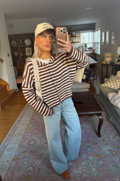 Attractively Cozy Soft Striped Knit Cardigan