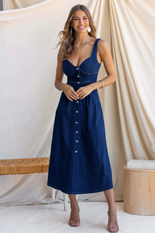 Didi Corset Bodice Denim Midi Dress