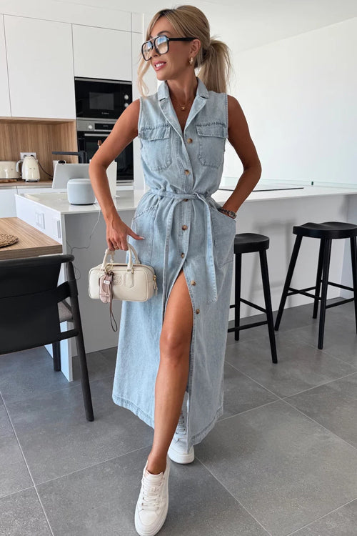 Purely Charmed Button Down Sleeveless Midi Dress